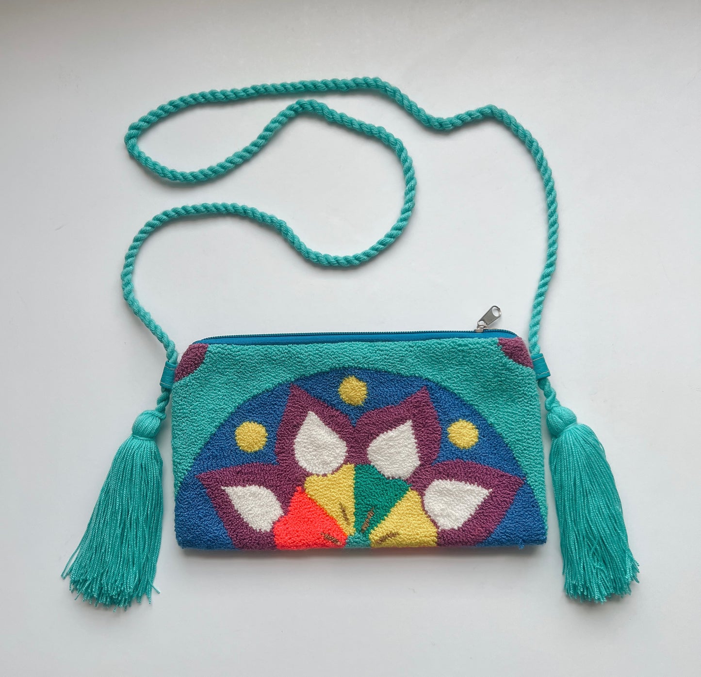 Crossbody Clutch Bag, Mandala Style Crossbody Bag, Boho Crossbody Bag, Turquoise Clutch Bag
