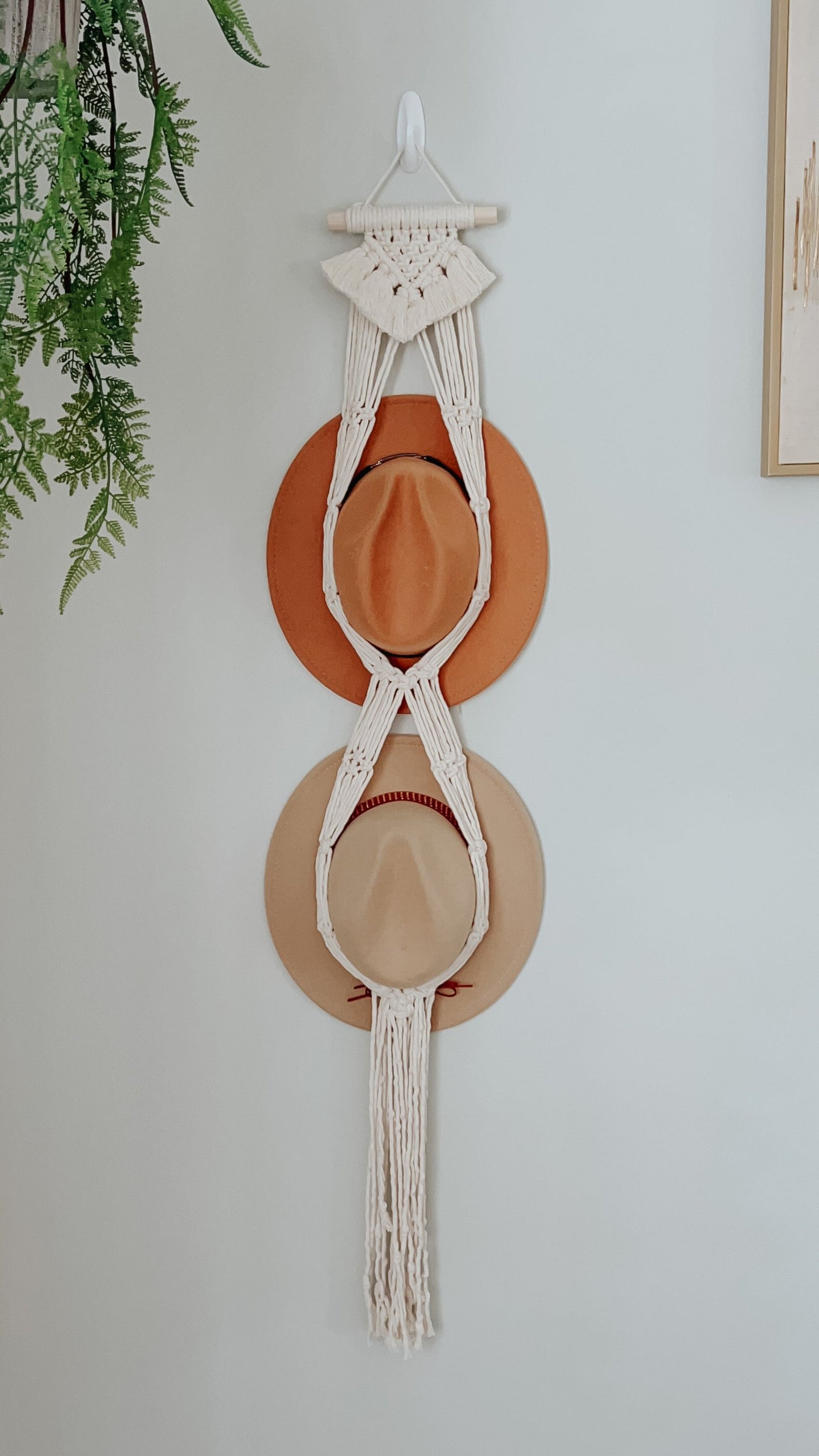 Double Macrame Hat Hanger - Rust and Neutral-White Color