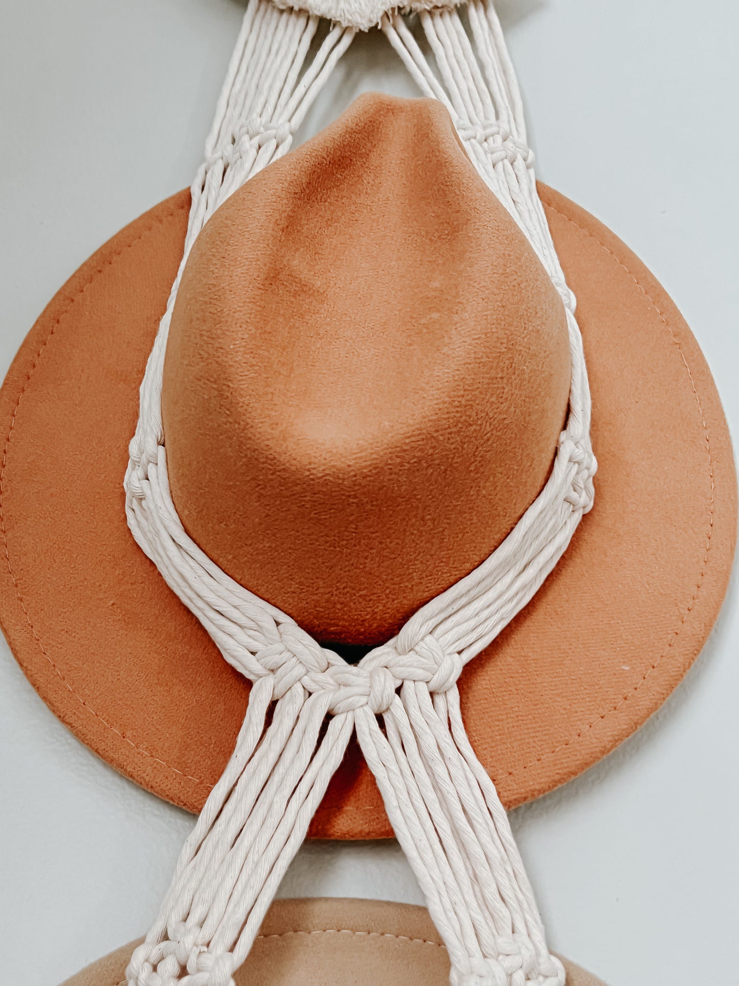 Double Macrame Hat Hanger - Rust and Neutral-White Color