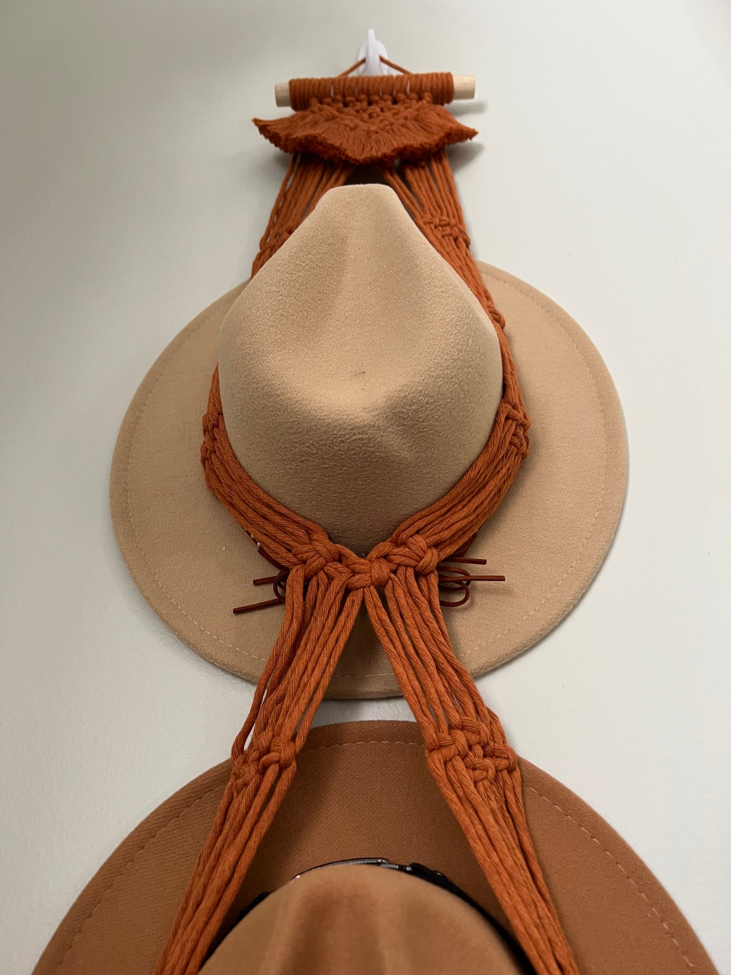 Double Macrame Hat Hanger - Rust and Neutral-White Color