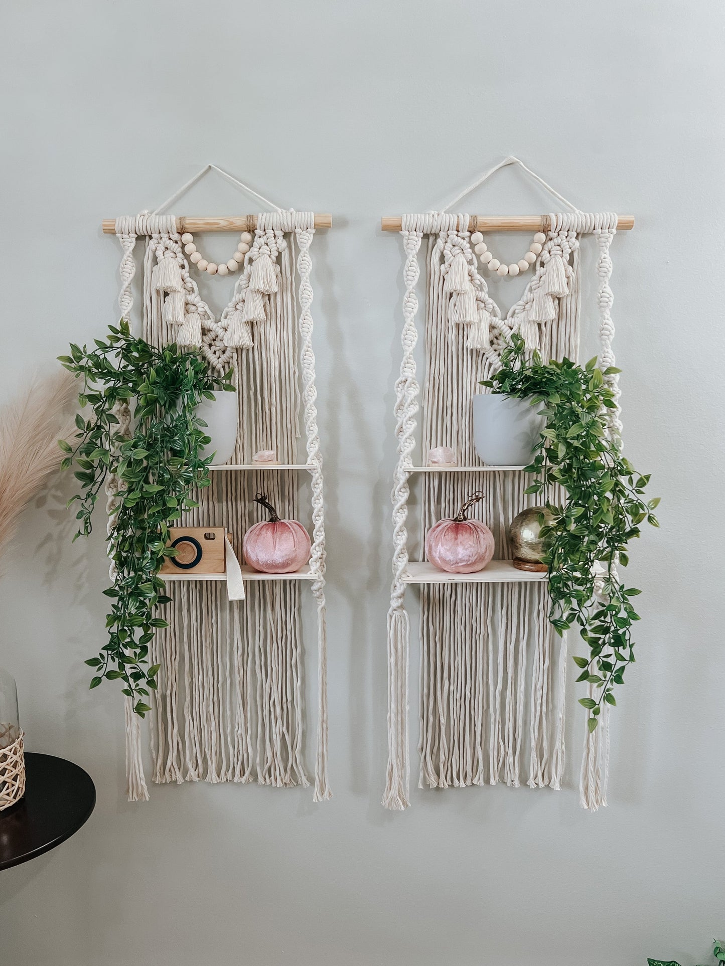 Double Macrame Wall Shelf | 2 Tier Boho Plant Shelf