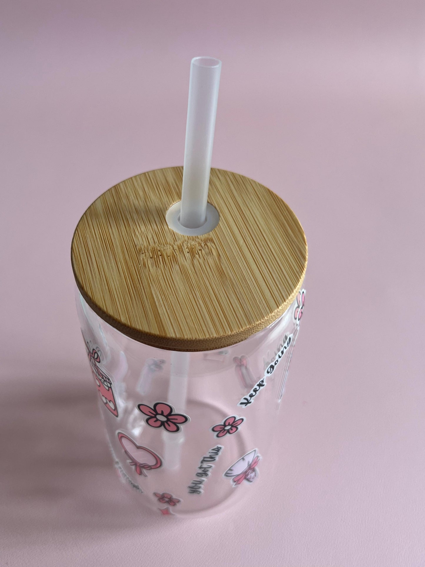 Motivational Glass Cup – 16oz with Bamboo Lid & Straw