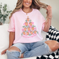 Merry and Caffeinated Christmas Pink Bow Tee
