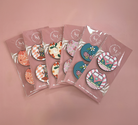 Floral Moon & Stars Car Coasters – Set of 2, Absorbent & Non-Slip