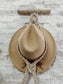 Triple Macramé Hat Hanger with Feathers in Almond Color