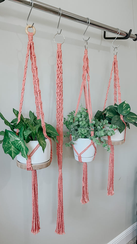 Pink Macrame Plant Hanger with Tassel