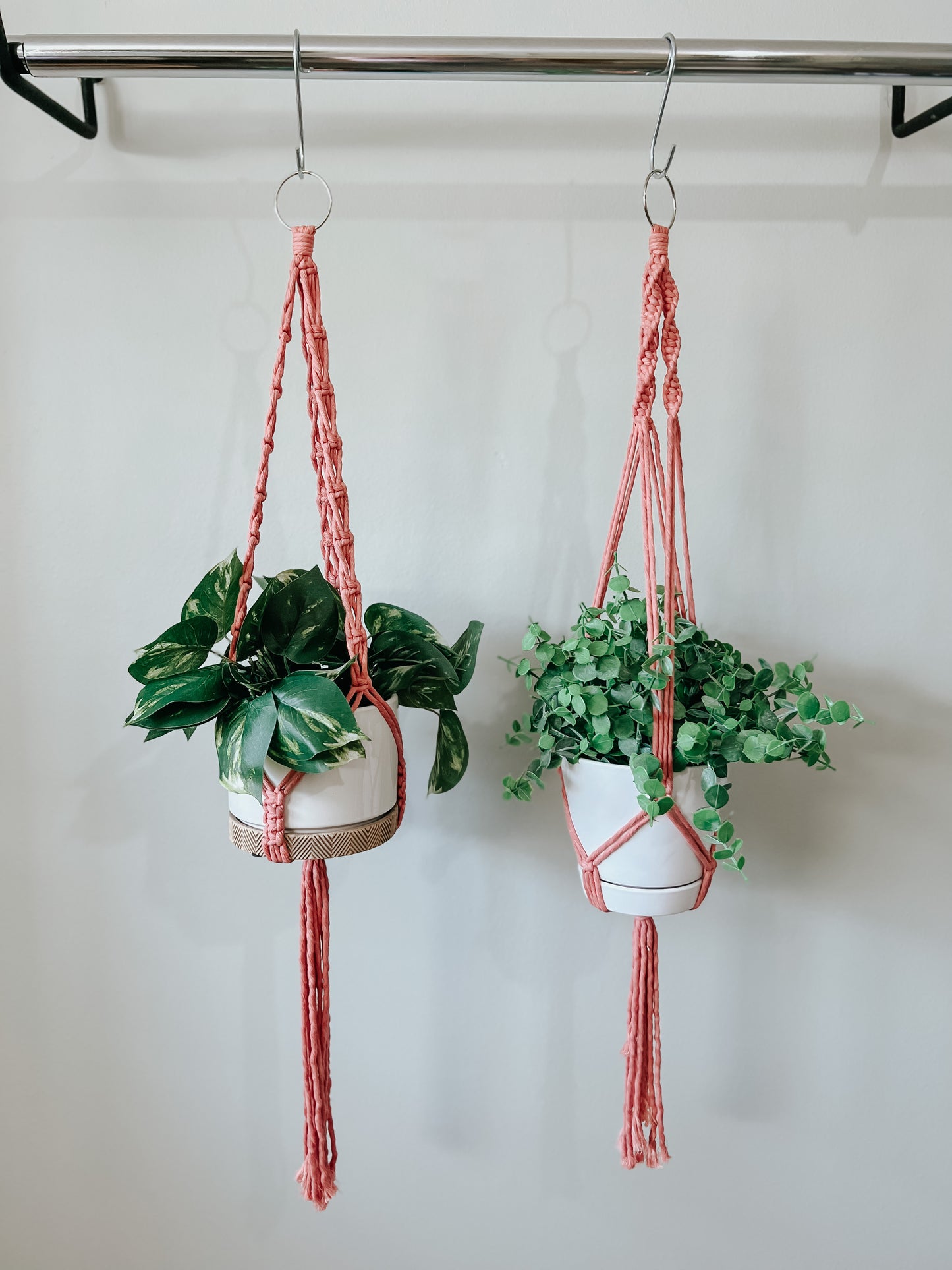 Pink Macrame Plant Hanger with Tassel