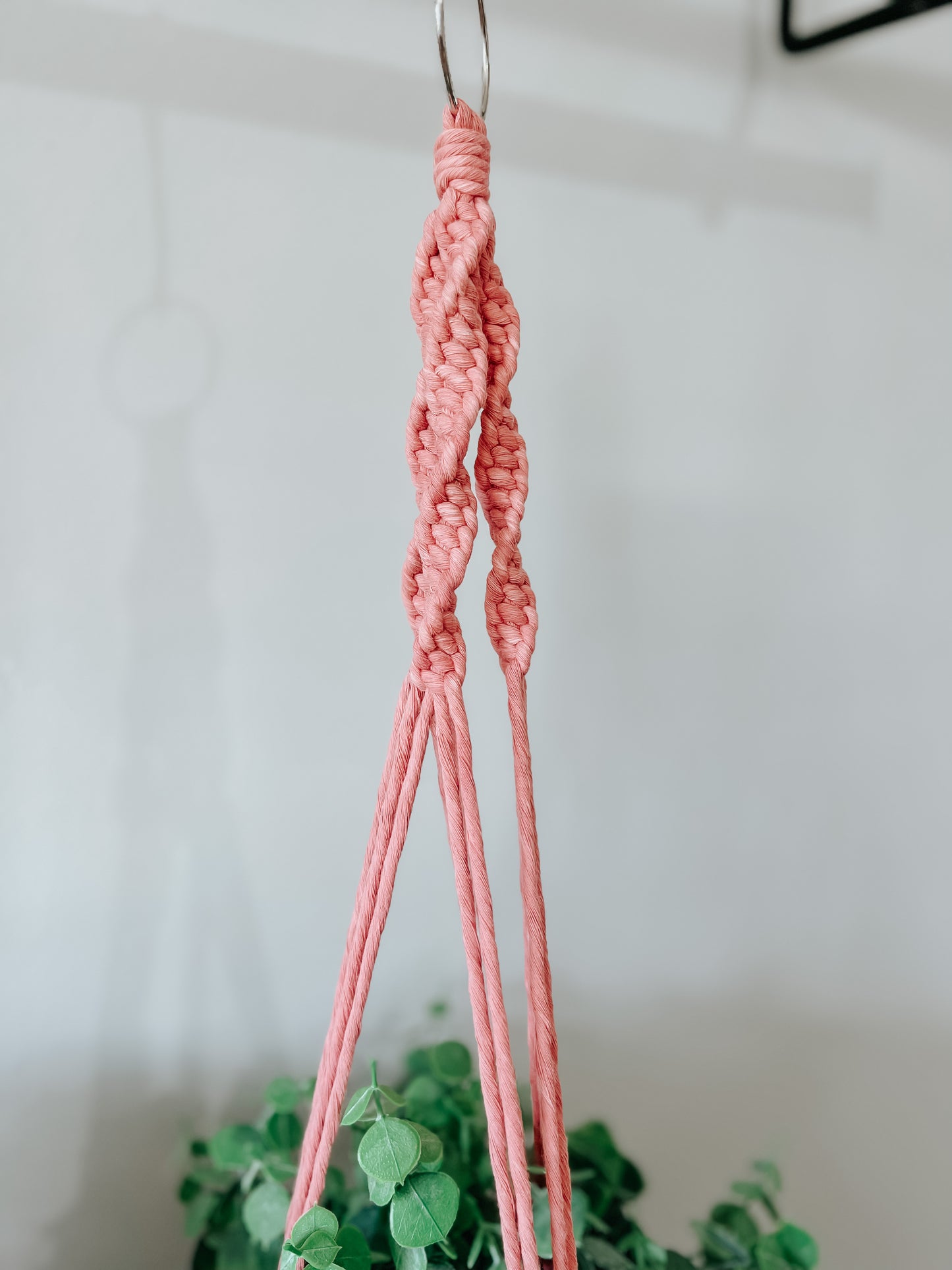 Pink Macrame Plant Hanger with Tassel