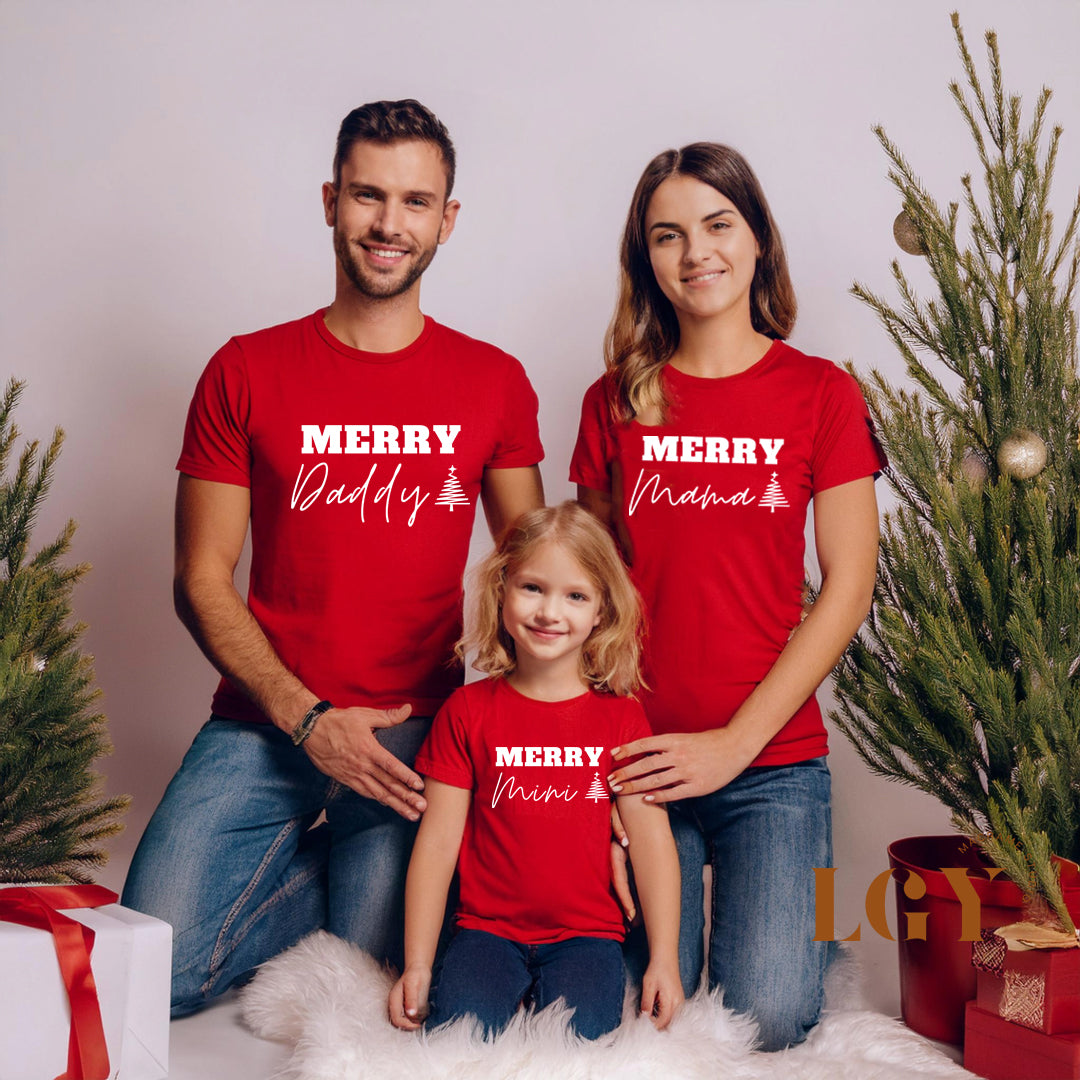 Merry Mama, Daddy, and Mini T-shirt Sets