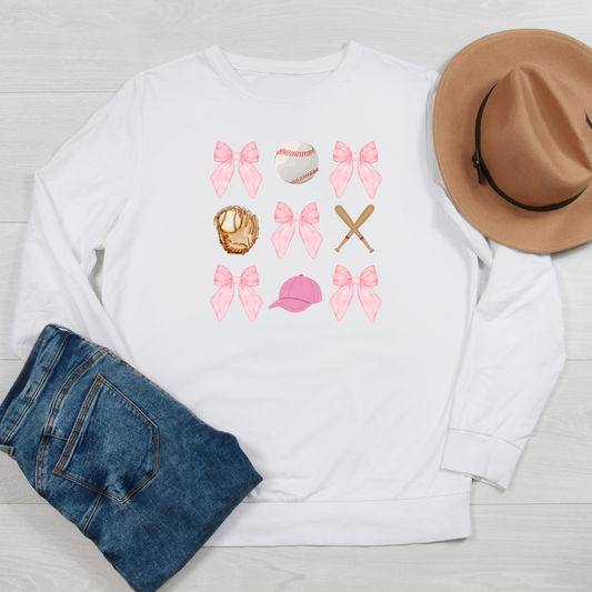 Pink Bow Baseball Sweatshirt – Cute Sports Lover Pullover | Cozy & Stylish